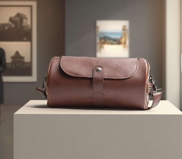 Sac Cylindrique en Cuir Marron — Bandoulière Tendance